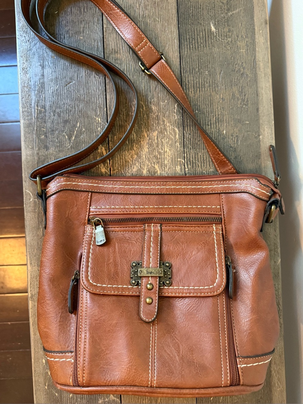 b.o.c. Brown Leather Crossbody Bag with Front Pocket